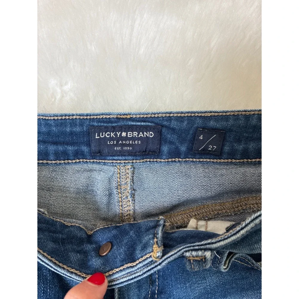 Lucky Brand Bermuda Dark Wash Denim Shorts Womens 4 27 Blue Stretch Knee Length